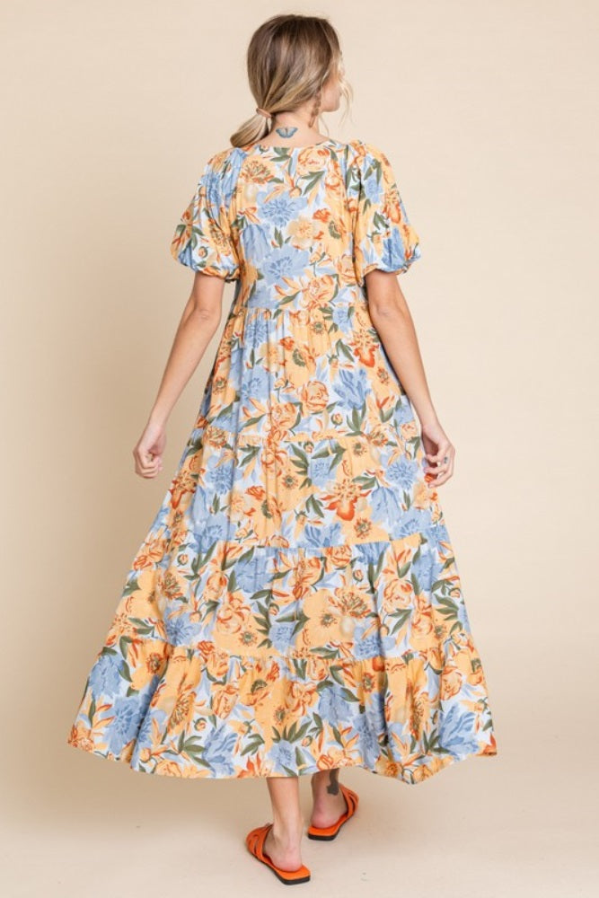 Light Blue Floral Print Pocketed Midi Dress – PinkBlush