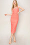 Salmon Mesh Ruched Bodycon Midi Dress