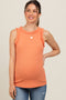 Salmon Rib Knit Ruffle Trim Sleeveless Maternity Top