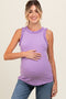 Lavender Rib Knit Ruffle Trim Sleeveless Maternity Top