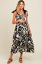 Black Floral Smocked Shoulder Tie Maternity Midi Dress
