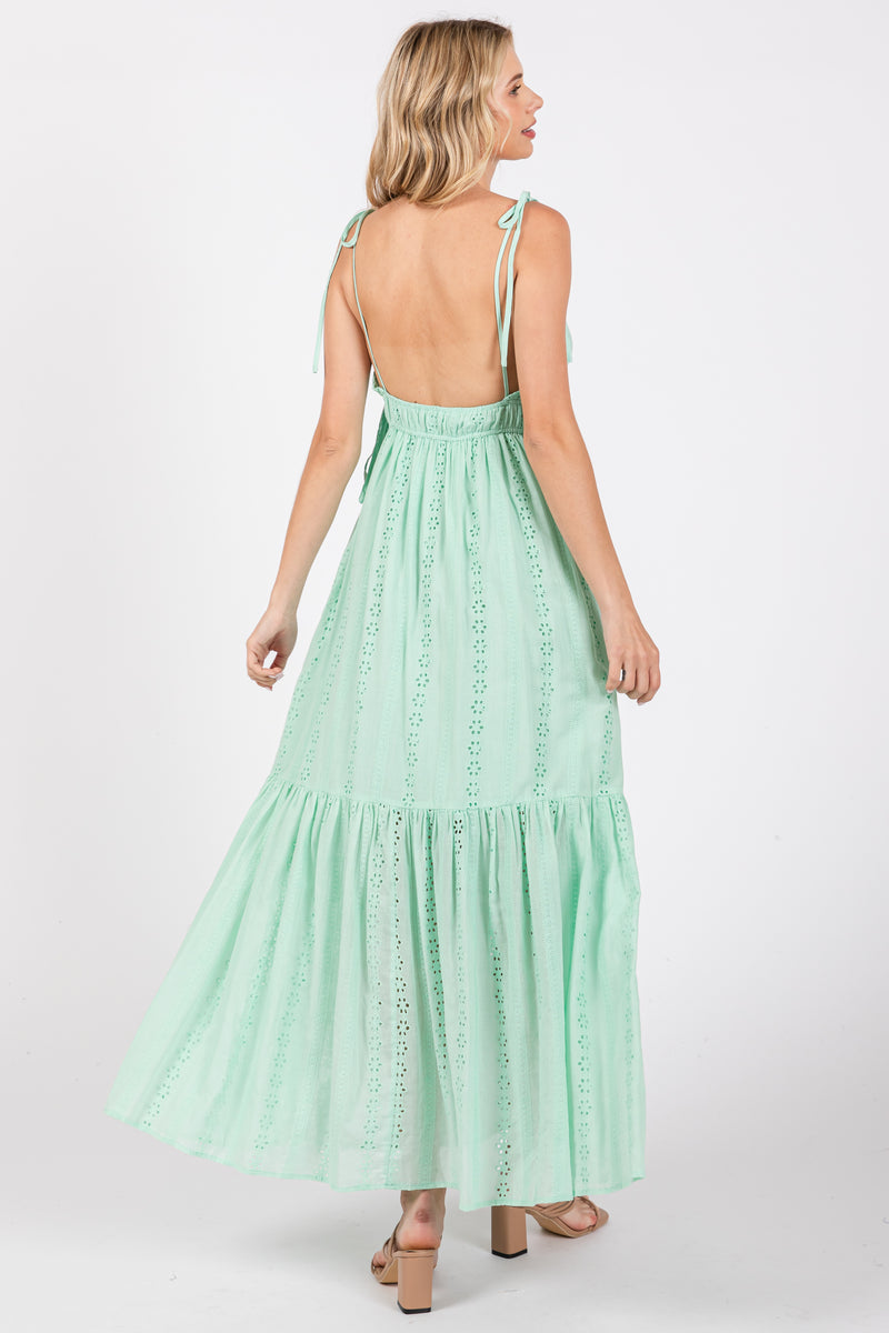 Mint Green Tube Ruched Cami Dress with Tie Bow Neck main image 0