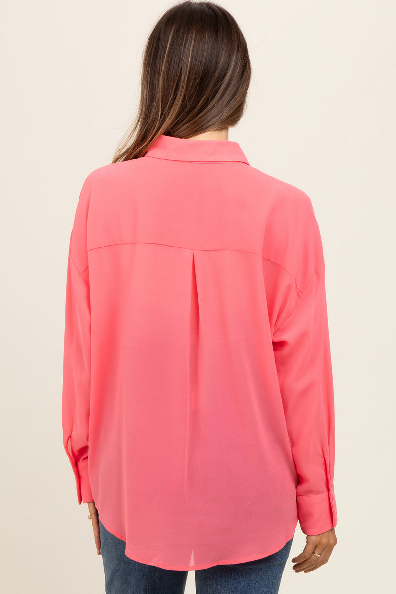 Beige Lightweight Sheer Button Down Maternity Blouse main image 1