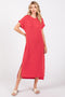 Red Ribbed Short Sleeve Midi Dress