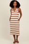 Brown Striped Polo Midi Dress