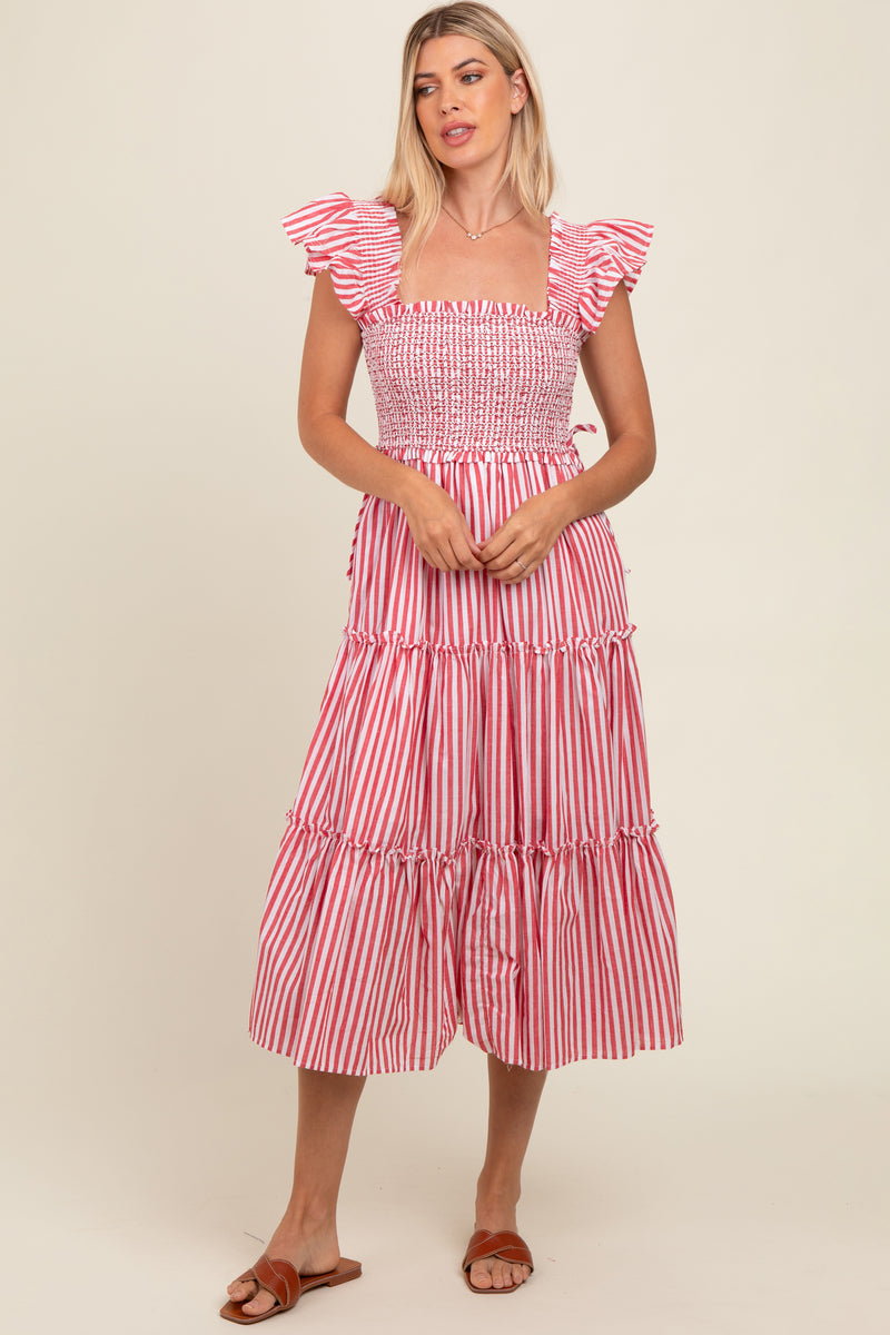 Striped Midi Dress - Red