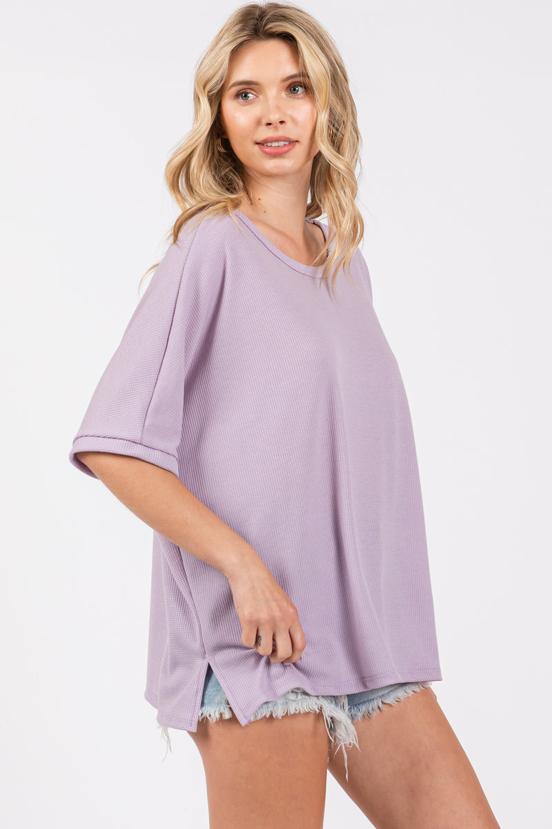 Tan Brown Neutral Waffle Knit Dolman Lounge Shirt main image 1
