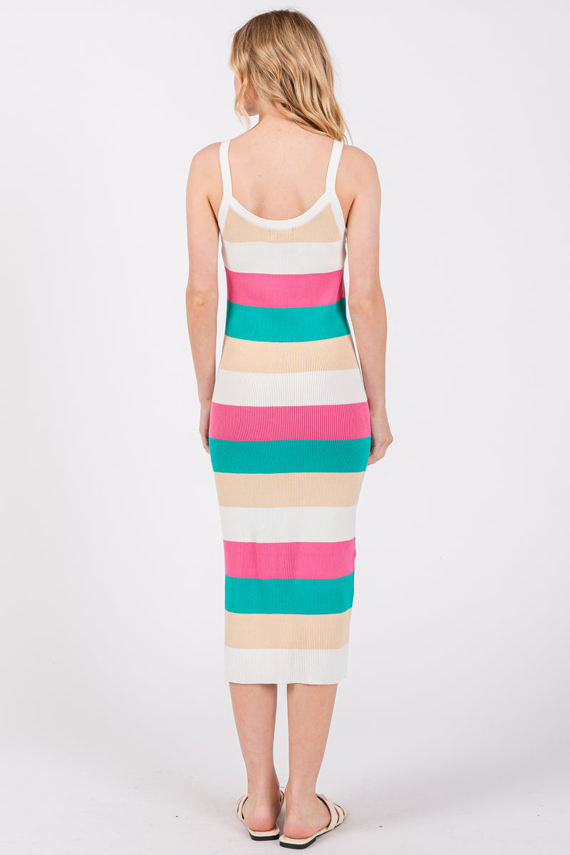 Riverina Midi Shirt Dress in Pink with White Stripe Cotton main image 1