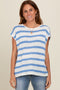 Blue Striped Knit Short Sleeve Top