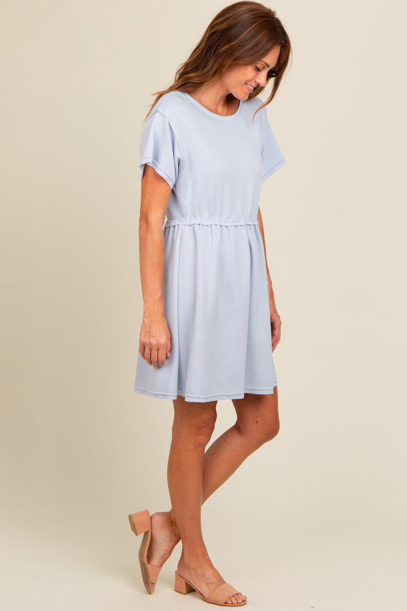 Light Blue Cut Edge Short Sleeve Dress – PinkBlush