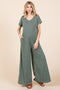 Olive Ribbed Wide Leg Jumpsuit