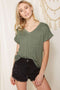 Olive V-Neck Pocket Short Sleeve Shirt