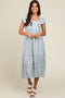 Blue Floral Ruffle Off Shoulder Midi Dress