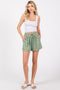Light Olive Drawstring Waist Tie Shorts