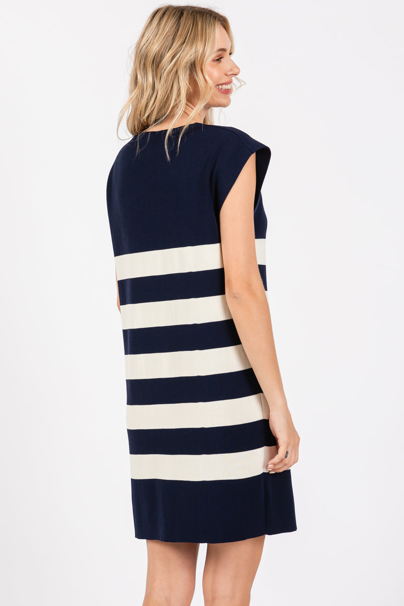 Navy Striped Knit Sleeveless Dress – PinkBlush