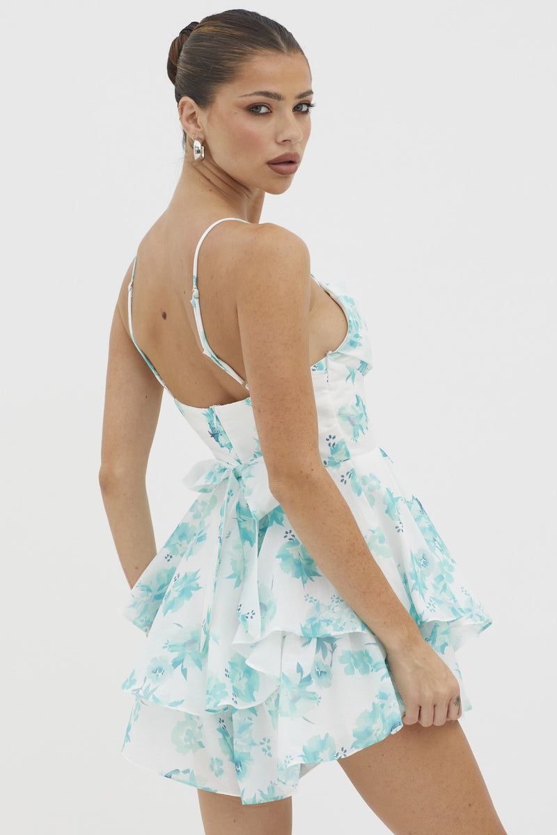 Show Me Love Cowl Neck Mini Dress Flower Print Green
