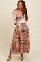 Beige Patchwork Satin Tiered Button Front Maternity Midi Dress