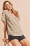 Taupe Wrap Short Sleeve Raw Hem Top