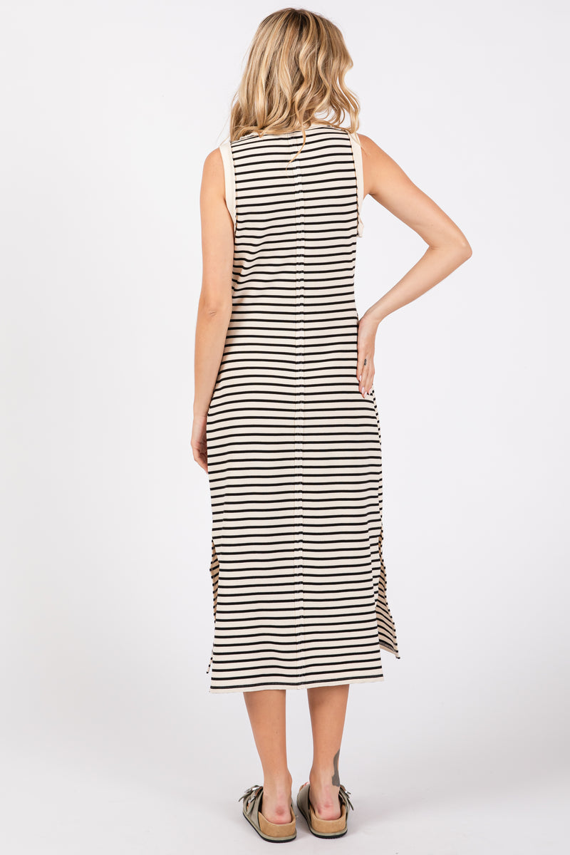 Abstract Stripe Sleeveless Midi Dress