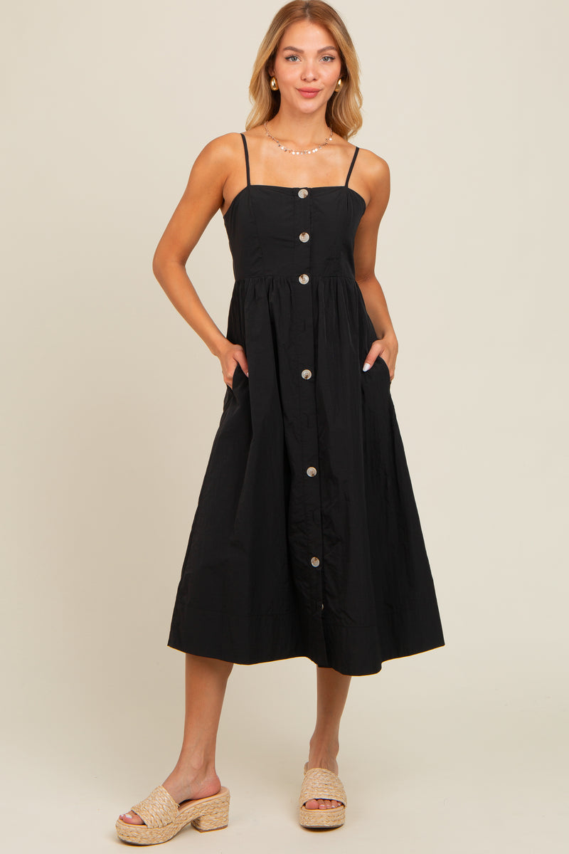 Black Sleeveless Button Down Midi Dress– PinkBlush