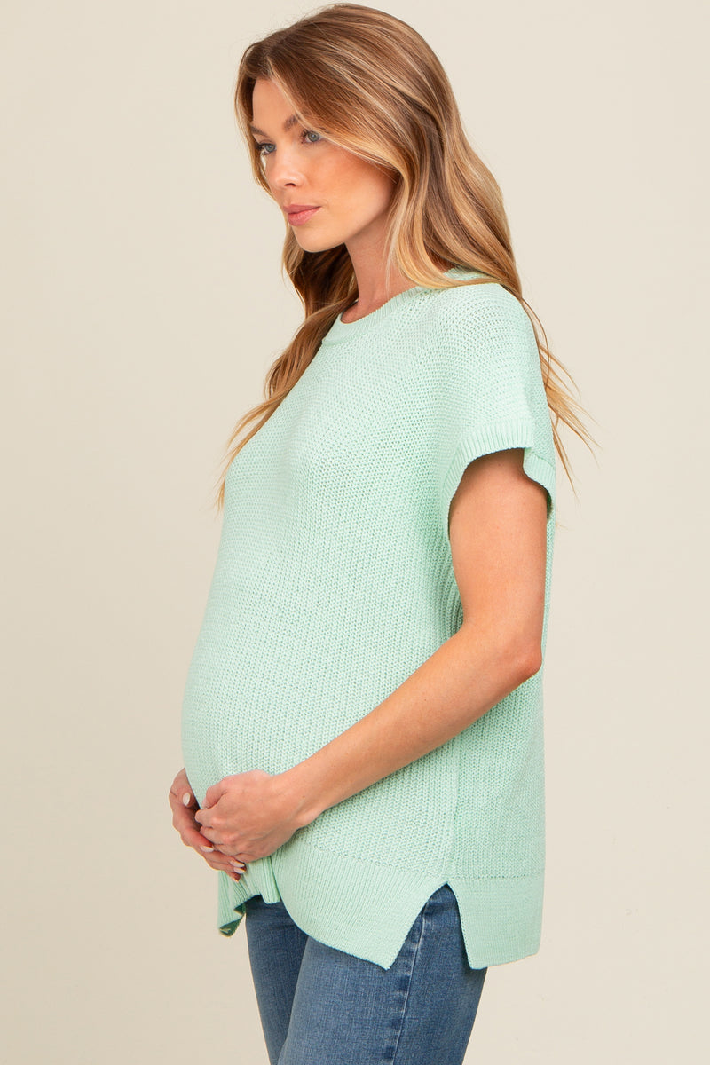Red Dolman Sleeve Side Slit Maternity Sweater