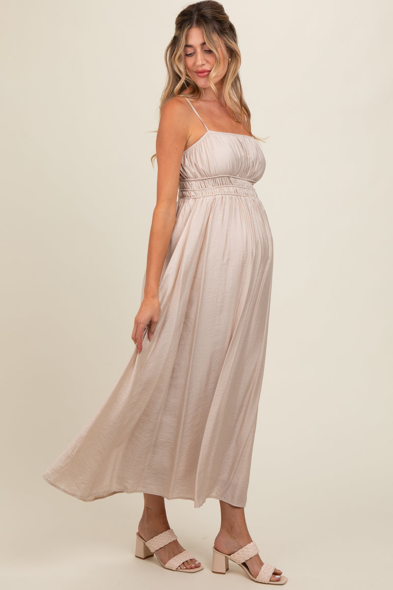 Beige Sleeveless Square Neckline Maternity Maxi Dress – PinkBlush