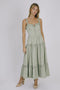 Sage Monochromatic Ruffled Trim Midi Dress