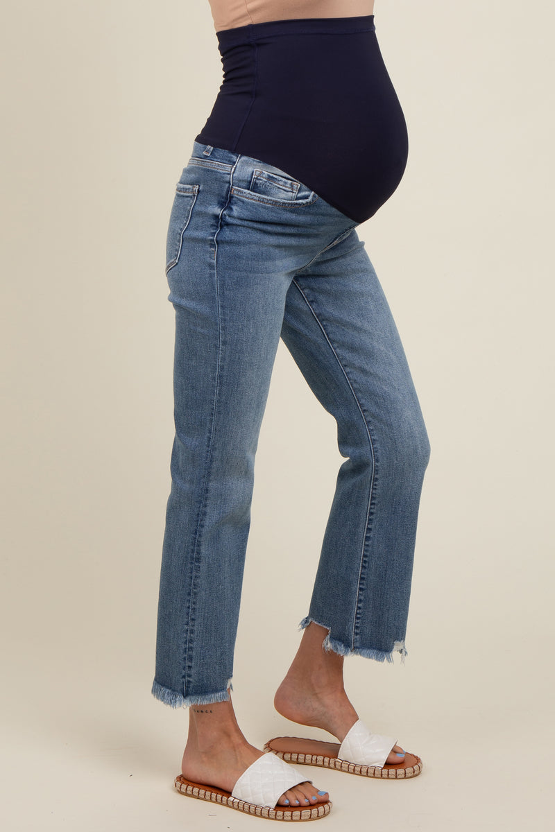 Navy Blue Flare Leg Raw Hem Maternity Jeans main image 1