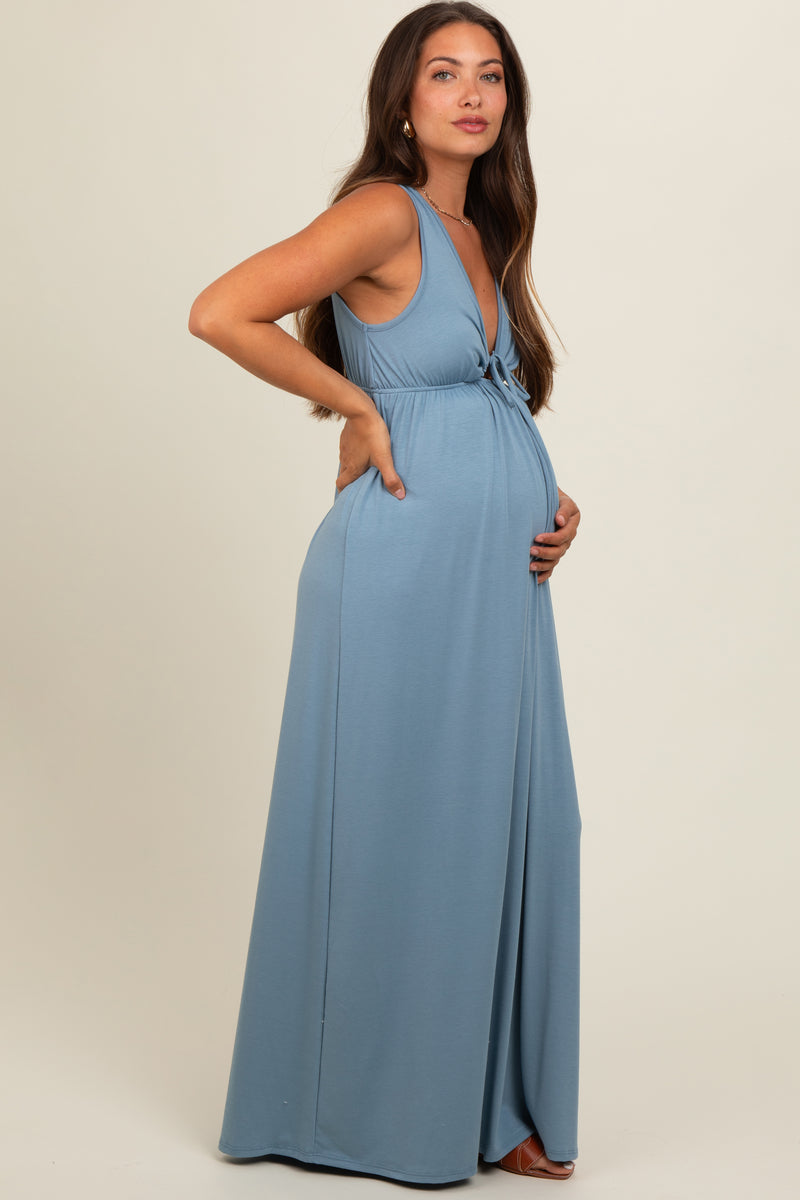 Blue Printed Maternity Maxi Dress