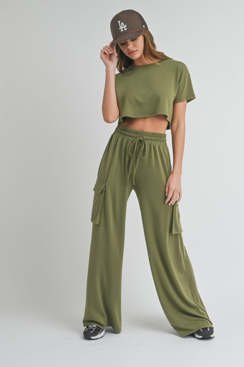 Women Olive Twill Front Zip Corset Top With Cargo Pants main image 1