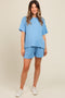 Blue Ribbed Maternity Shorts Set