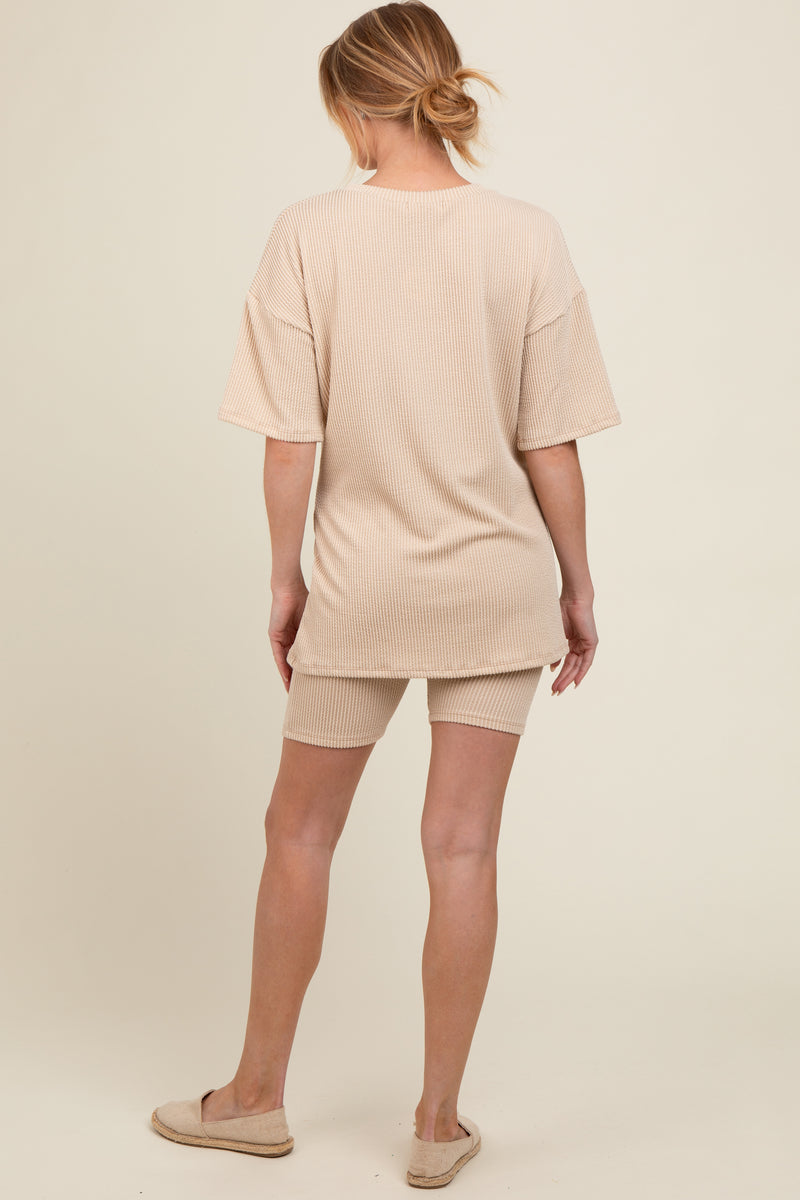 Bike Shorts Outfit Ideas Biker Maternity Shorts Beige Ribbed