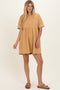 Camel Raw Hem Short Sleeve Dress