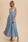 Blue Floral Pleated Back Cutout Maxi Dress
