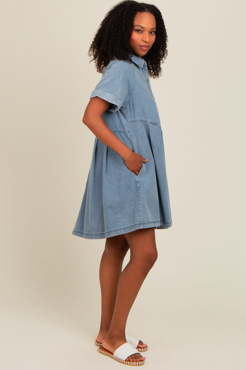 The Avery Denim Button Down Mini Dress
