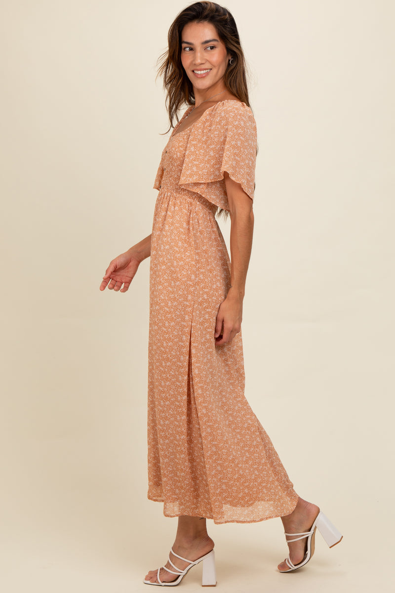 Floral Cotton Smocked Dress, Peach Floral main image 0