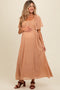 Peach Floral Smocked Button Accent Maternity Maxi Dress