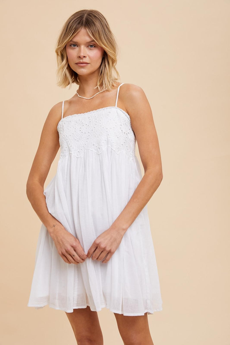 White Eyelet Lace Babydoll Mini Dress– PinkBlush