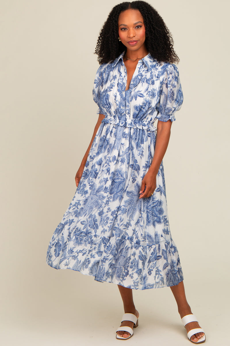 Baby Blue Plus Size Midi Wrap Dress With Ruffle Detail