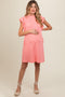 Peach Ribbed Ruffle Sleeve Maternity Dress