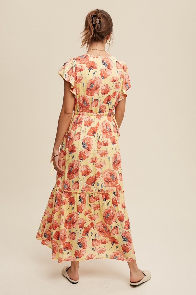 blue-yellow floral block printed women's maxi dress