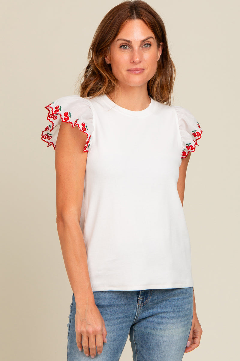 Ivory Asymmetrical Neck Line Ruched Knit Maternity Top main image 1