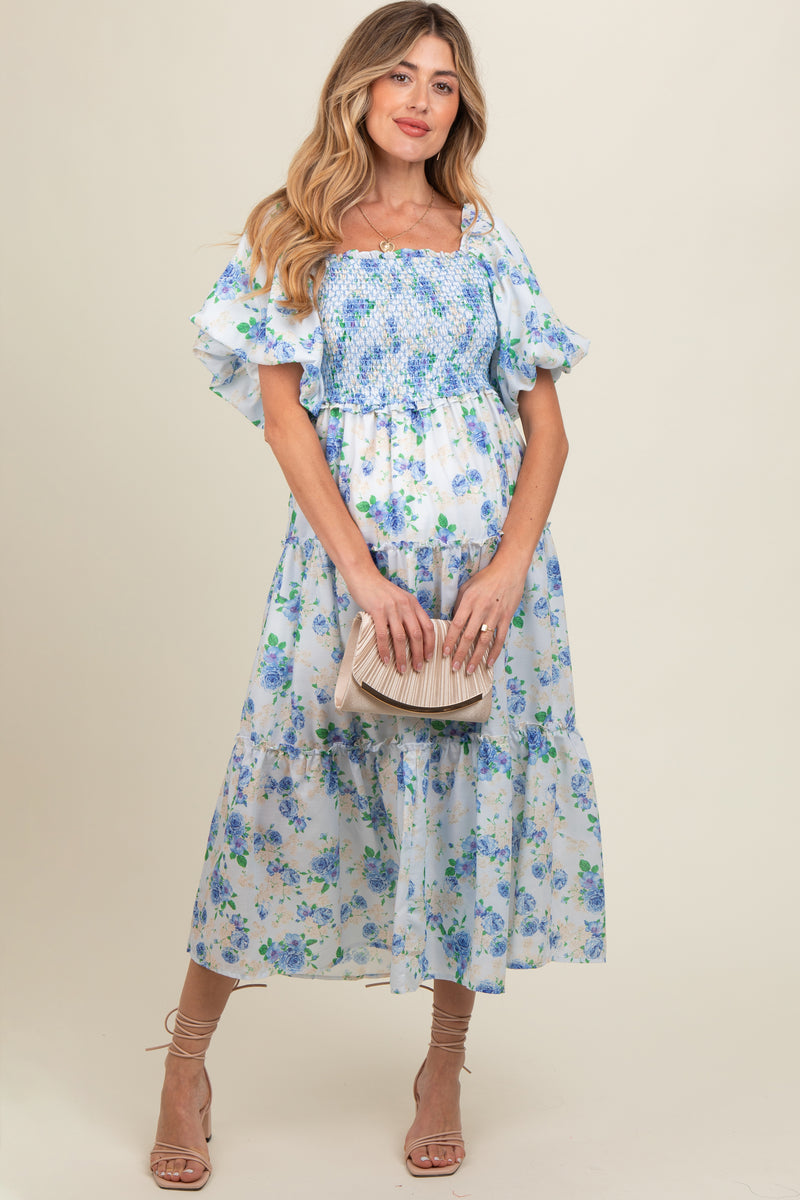 Women Purple & White Floral Maternity Midi Dress main image 1