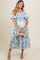 Blue Floral Smocked Puff Sleeve Maternity Midi Dress