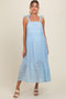 Light Blue Textured Shoulder Tie Maternity Midi Dress