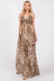 Brown Printed Halter Cutout Maxi Dress