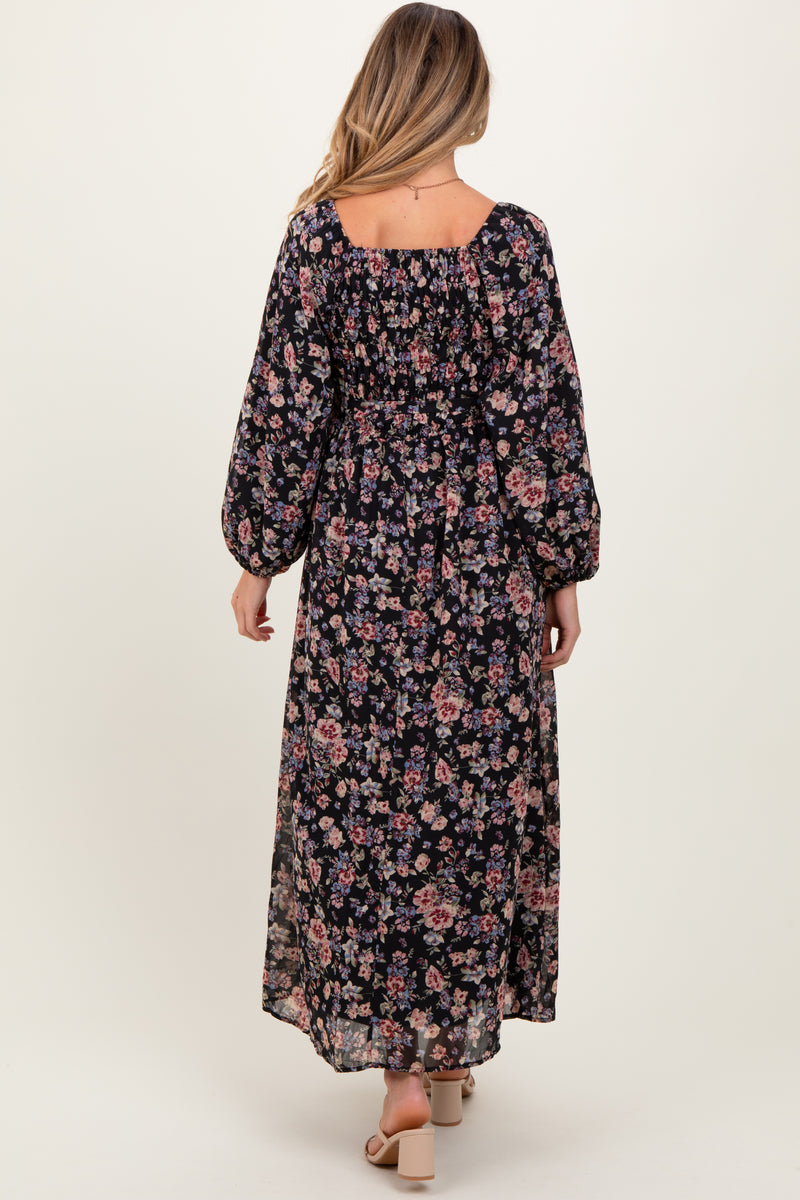 Black Ethnic Motifs Tie-Up Neck Maternity Midi Dress main image 0