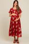 Rust Floral Print Ruffle Hem Maternity Midi Dress