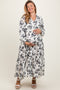 Black Floral Button Front Tiered Long Sleeve Maternity Plus Maxi Dress