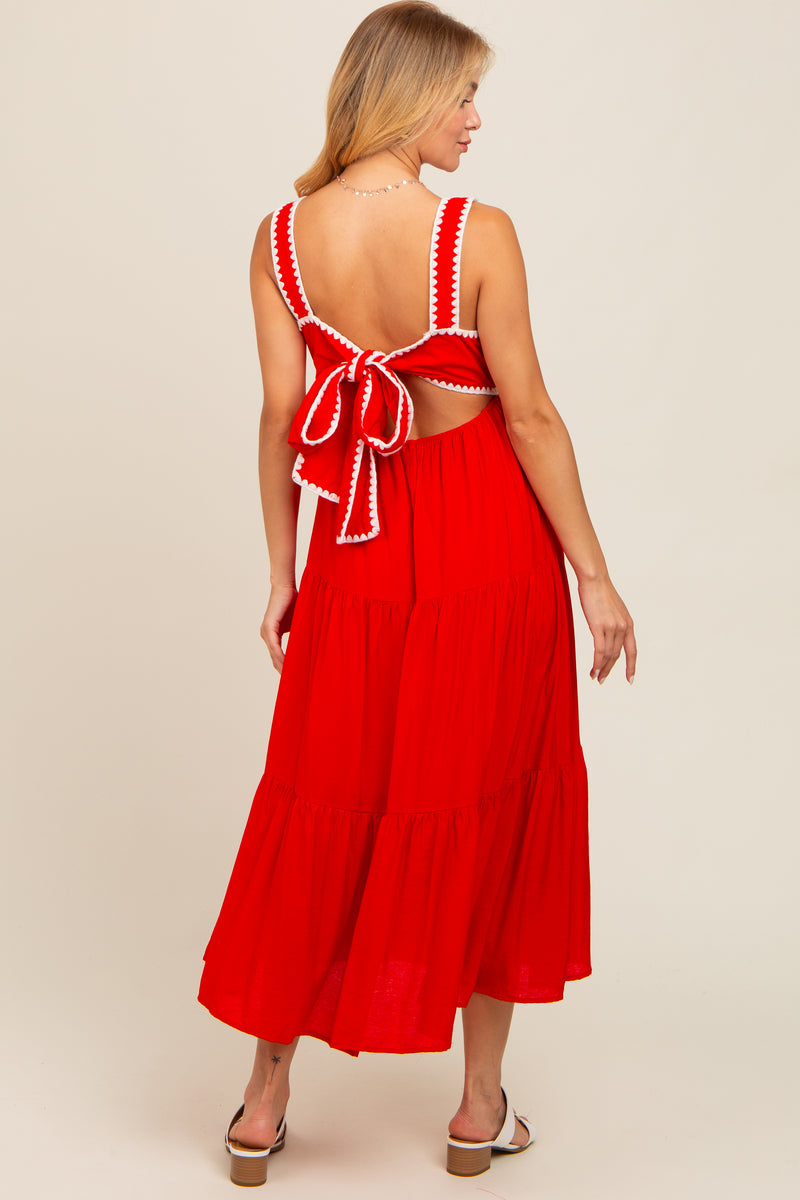 Floral Contrast Scallop Trim Sleeveless Midi Dress main image 0
